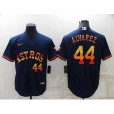 Men's Houston Astros #44 Yordan Alvarez Number Navy Blue RainboW Stitched MLB Cool Base Nike Jersey