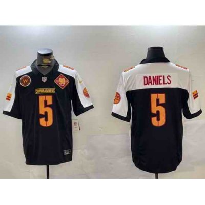 Men Washington Commanders 5 Jayden Daniels Black White 2024 F U S E  90th Anniversary Vapor Limited Stitched Football Jersey  60