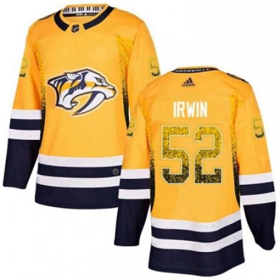 Mens Adidas Nashville Predators 52 Matt Irwin Authentic Gold Drift Fashion NHL Jersey