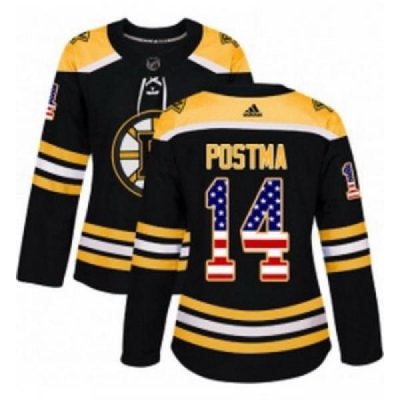 Womens Adidas Boston Bruins 14 Paul Postma Authentic Black USA Flag Fashion NHL Jersey