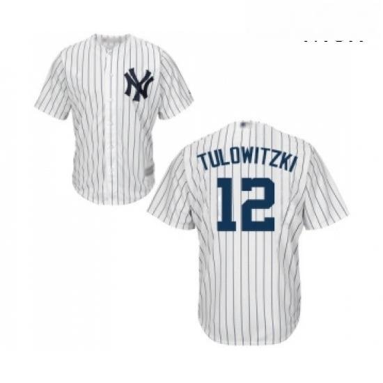 Mens New York Yankees 12 Troy Tulowitzki Replica White Home Baseball Jersey