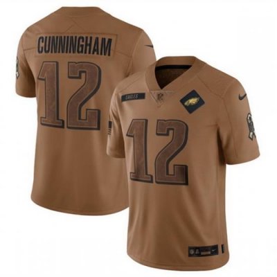 Men Philadelphia Eagles 12 Randall Cunningham 2023 Brown Salute To Service Limited Stitched Football Jersey