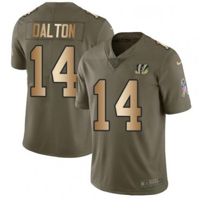 Mens Nike Cincinnati Bengals 14 Andy Dalton Limited OliveGold 2017 Salute to Service NFL Jersey