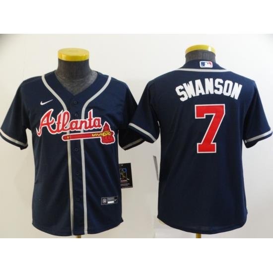 Youth Navy Atlanta Braves 7 Dansby SWanson Cool Base MLB Stitched Jersey