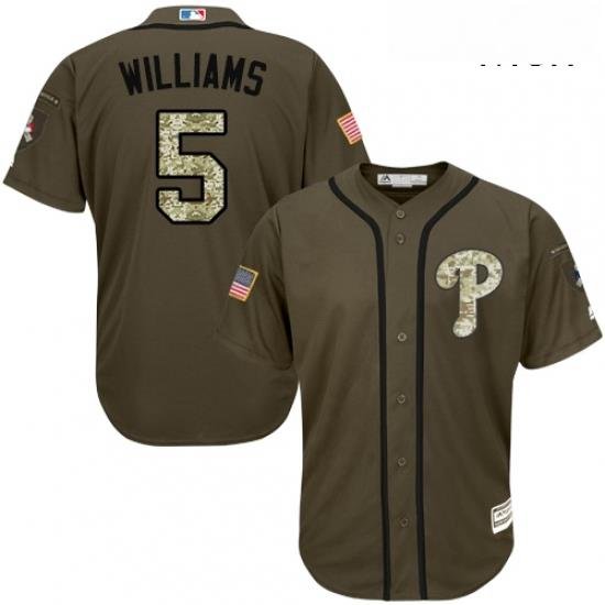 Mens Majestic Philadelphia Phillies 5 Nick Williams Replica Green Salute to Service MLB Jersey