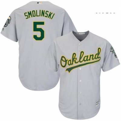 Mens Majestic Oakland Athletics 5 Jake Smolinski Replica Grey Road Cool Base MLB Jersey