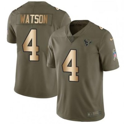 Men Nike Houston Texans 4 Deshaun Watson Limited OliveGold 2017 Salute to Service NFL Jersey