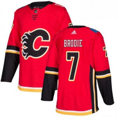 Mens Adidas Calgary Flames 7 TJ Brodie Premier Red Home NHL Jersey