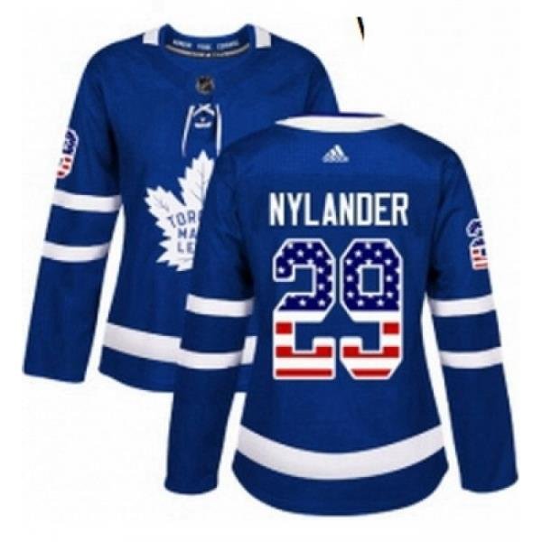 Womens Adidas Toronto Maple Leafs 29 William Nylander Authentic Royal Blue USA Flag Fashion NHL Jersey