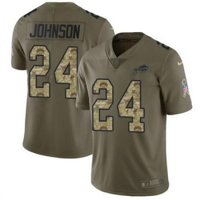 Nike Bills #24 Taron Johnson Olive Camo Mens Stitched NFL Limited 2017 Salute To Service Jersey