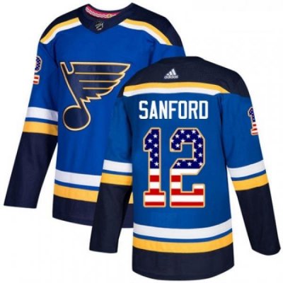 Youth Adidas St Louis Blues 12 Zach Sanford Authentic Blue USA Flag Fashion NHL Jersey