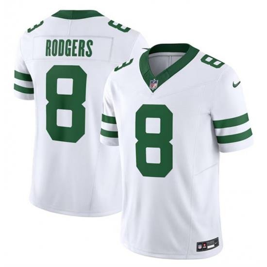 Men New York Jets 8 Aaron Rodgers White 2023 F U S E  Vapor Limited Throwback Stitched Football Jersey