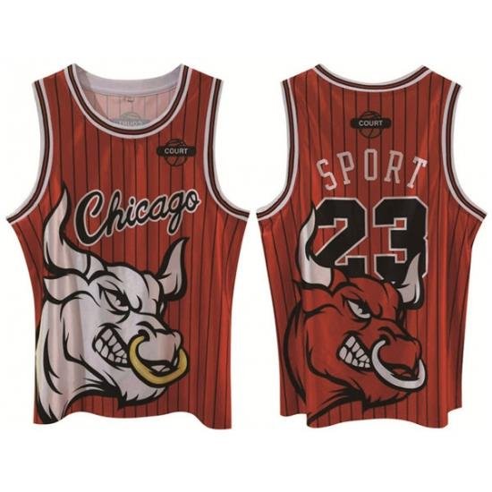 Men Chicago Bulls 23 Michael Jordan Red Print Basketball Jerse