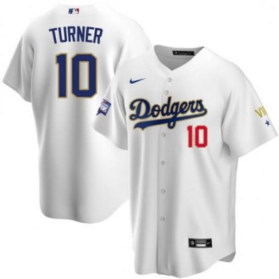 Youth Los Angeles Dodgers Justin Turner 10 Championship Gold Trim White Limited All Stitched Flex Base Jersey