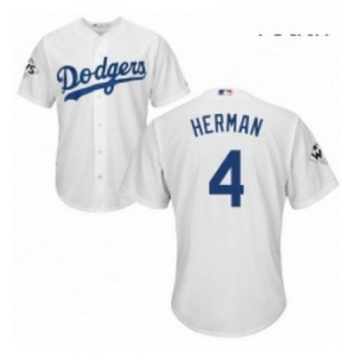 Youth Majestic Los Angeles Dodgers 4 Babe Herman Authentic White Home 2017 World Series Bound Cool Base MLB Jersey