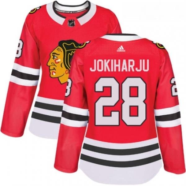 Womens Adidas Chicago Blackhawks 28 Henri Jokiharju Authentic Red Home NHL Jersey