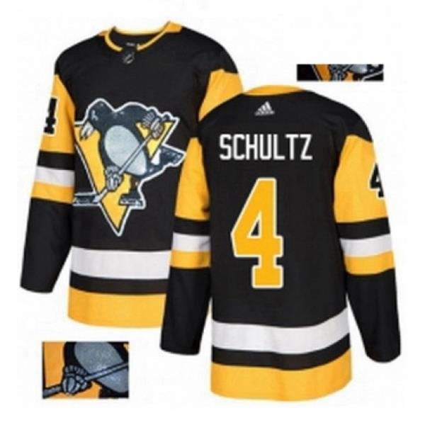 Mens Adidas Pittsburgh Penguins 4 Justin Schultz Authentic Black Fashion Gold NHL Jersey