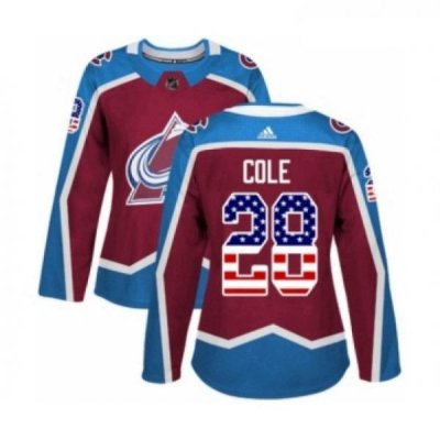 Womens Adidas Colorado Avalanche 28 Ian Cole Authentic Burgundy Red USA Flag Fashion NHL Jersey