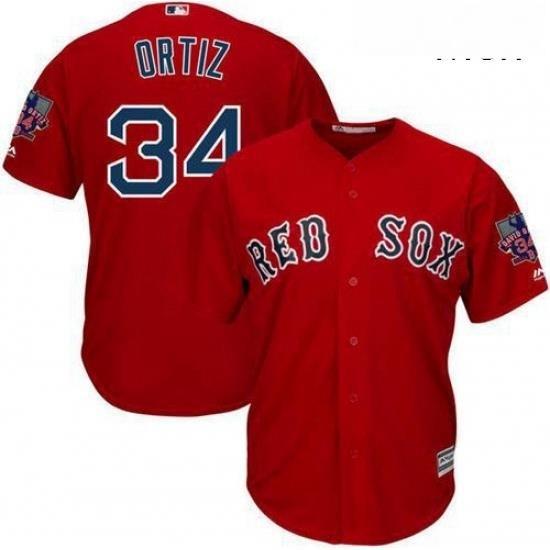 Mens Majestic Boston Red Sox 34 David Ortiz Replica Red Alternate Home Retirement Patch Cool Base MLB Jersey