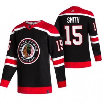 Men Chicago Blackhawks 15 Zack Smith Black Adidas 2020 21 Reverse Retro Alternate NHL Jersey