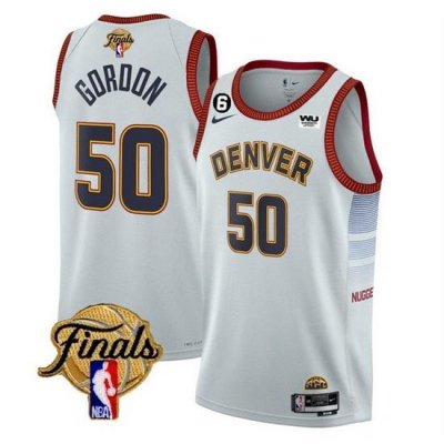 Men Denver Nuggets 50 Aaron Gordon White 2023 Finals Icon Edition With NO 6 Patch Stitched Basketball Jersey