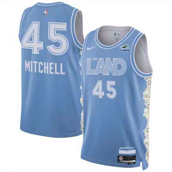 Men Cleveland Cavaliers 45 Donovan Mitchell Light Blue 2024 25 City Edition Stitched Jersey