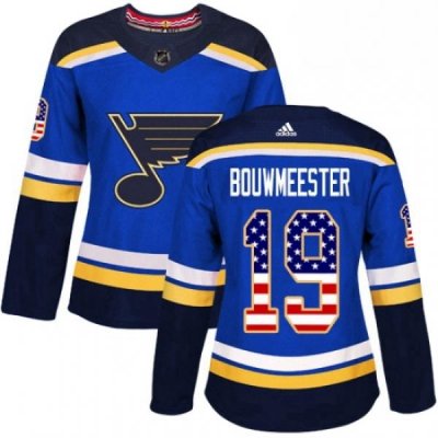 Womens Adidas St Louis Blues 19 Jay Bouwmeester Authentic Blue USA Flag Fashion NHL Jersey