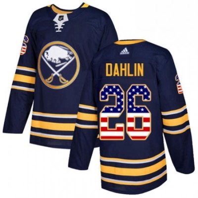 Mens Adidas Buffalo Sabres 26 Rasmus Dahlin Authentic Navy Blue USA Flag Fashion NHL Jersey