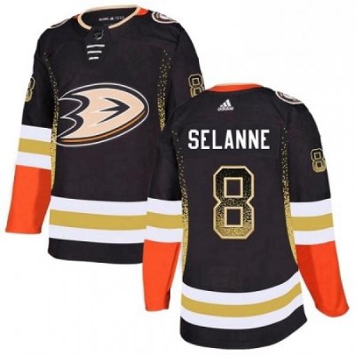 Mens Adidas Anaheim Ducks 8 Teemu Selanne Authentic Black Drift Fashion NHL Jersey