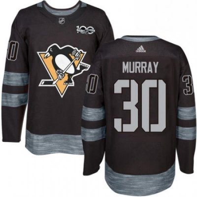 Mens Adidas Pittsburgh Penguins 30 Matt Murray Authentic Black 1917 2017 100th Anniversary NHL Jersey