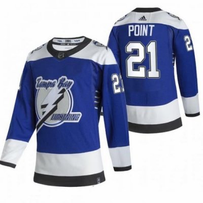 Men Tampa Bay Lightning 21 Brayden Point Blue Adidas 2020 21 Reverse Retro Alternate NHL Jersey