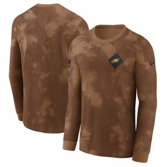 Men Philadelphia Eagles Brown 2023 Salute To Service Long Sleeve T Shirt