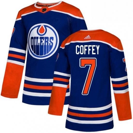 Mens Adidas Edmonton Oilers 7 Paul Coffey Premier Royal Blue Alternate NHL Jersey