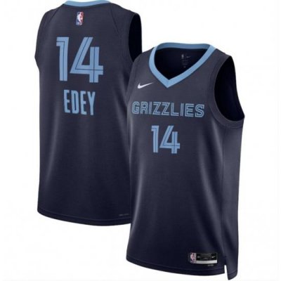 Men Memphis Grizzlies 14 Zach Edey Navy 2024 Draft Icon Edition Stitched Jersey