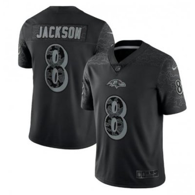 Men Baltimore Ravens 8 Lamar Jackson Black Reflective Limited Stitched Football Jersey