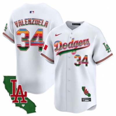 Men Los Angeles Dodgers 34 Fernando Valenzuela White Mexico California Patch Vapor Premier Limited Stitched Baseball Jersey