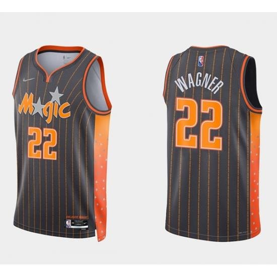 Men Orlando Magic 22 Franz Wagner 2021 22 City Edition Black 75th Anniversary Stitched Swingman Jersey