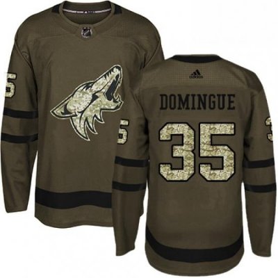 Mens Adidas Arizona Coyotes 35 Louis Domingue Premier Green Salute to Service NHL Jersey