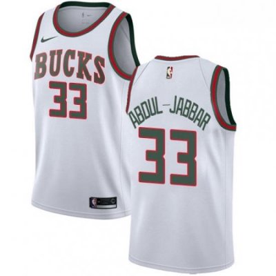 Mens Nike Milwaukee Bucks 33 Kareem Abdul Jabbar Authentic White Fashion Hardwood Classics NBA Jersey