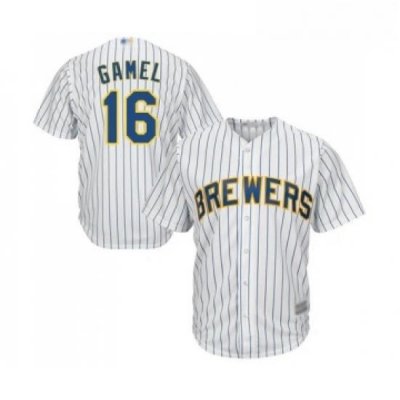 Youth Milwaukee Brewers 16 Ben Gamel Replica White Home Cool Base Baseball Jersey