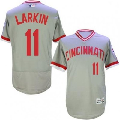 Mens Majestic Cincinnati Reds 11 Barry Larkin Grey Flexbase Authentic Collection Cooperstown MLB Jersey