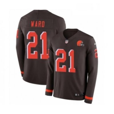 Youth Nike Cleveland Browns 21 Denzel Ward Limited Brown Therma Long Sleeve NFL Jersey