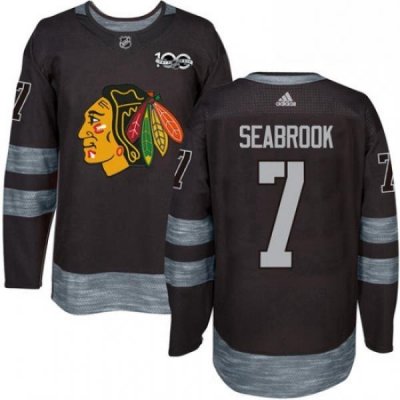 Mens Adidas Chicago Blackhawks 7 Brent Seabrook Authentic Black 1917 2017 100th Anniversary NHL Jersey