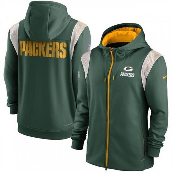 Men Green Bay Packers Green Zipper Hoodie