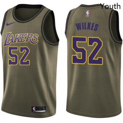 Youth Nike Los Angeles Lakers 52 Jamaal Wilkes Swingman Green Salute to Service NBA Jersey