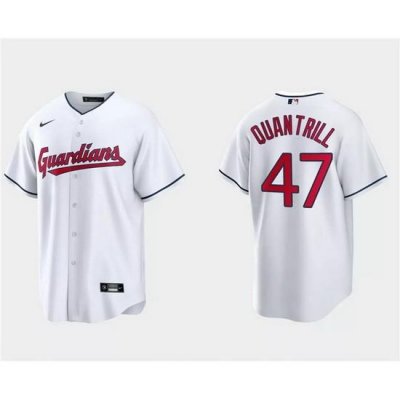 Men Cleveland Guardians 47 Cal Quantrill White Cool Base Stitched Jersey