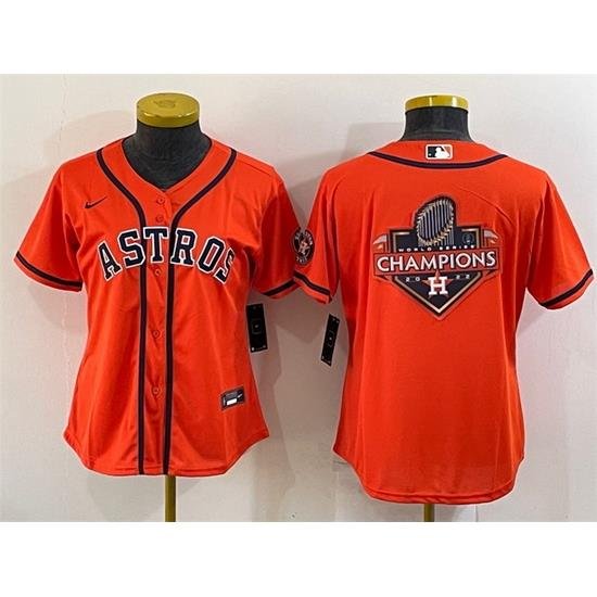 Women Houston Astros Orange 2022 World Series Champions Team Big Logo With Patch Cool Base Stitched Baseball Jersey