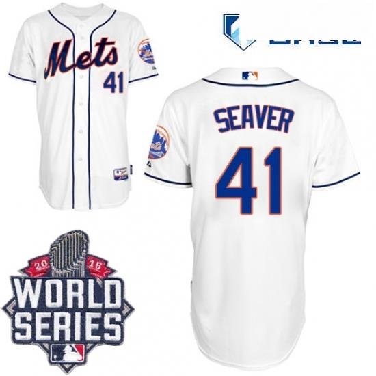 Mens Majestic New York Mets 41 Tom Seaver Replica White Alternate Cool Base 2015 World Series MLB Jersey