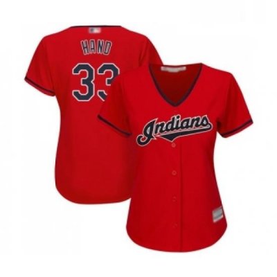 Womens Cleveland Indians 33 Brad Hand Replica Scarlet Alternate 2 Cool Base Baseball Jersey