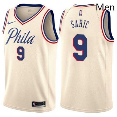 Mens Nike Philadelphia 76ers 9 Dario Saric Swingman Cream NBA Jersey City Edition